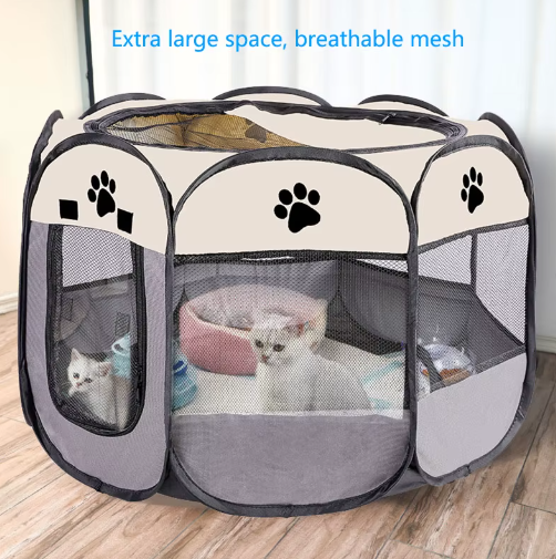 Foldable Pet Playpen - Portable Octagonal Design for Dogs & Cats