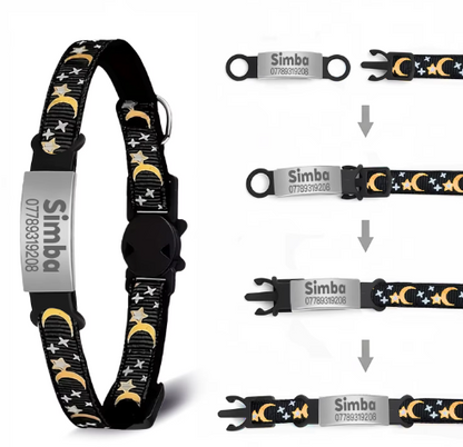 Personalized Glow in the Dark Cat Collar with Engraved ID, Bell & Moon Charm