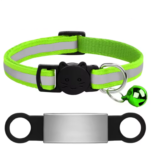 Personalized Reflective Cat/Puppy Collar with Engraved ID Nameplate & Bell