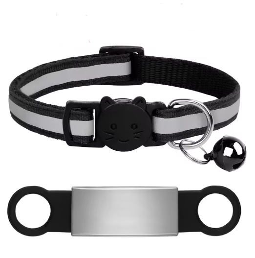 Personalized Reflective Cat/Puppy Collar with Engraved ID Nameplate & Bell