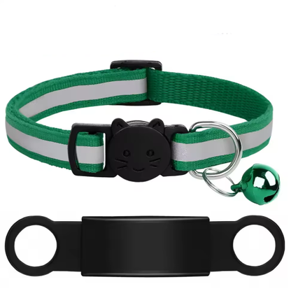 Personalized Reflective Cat/Puppy Collar with Engraved ID Nameplate & Bell