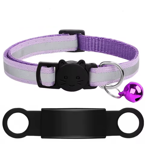 Personalized Reflective Cat/Puppy Collar with Engraved ID Nameplate & Bell