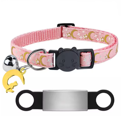 Personalized Glow in the Dark Cat Collar with Engraved ID, Bell & Moon Charm