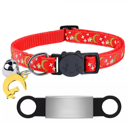 Personalized Glow in the Dark Cat Collar with Engraved ID, Bell & Moon Charm