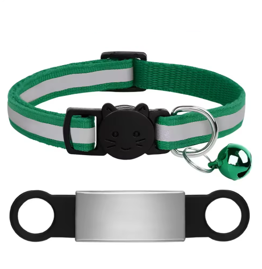 Personalized Reflective Cat/Puppy Collar with Engraved ID Nameplate & Bell