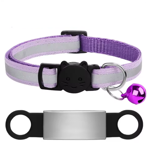 Personalized Reflective Cat/Puppy Collar with Engraved ID Nameplate & Bell