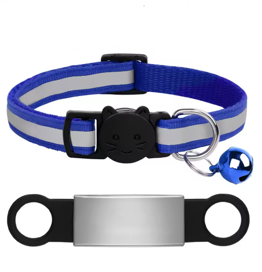 Personalized Reflective Cat/Puppy Collar with Engraved ID Nameplate & Bell