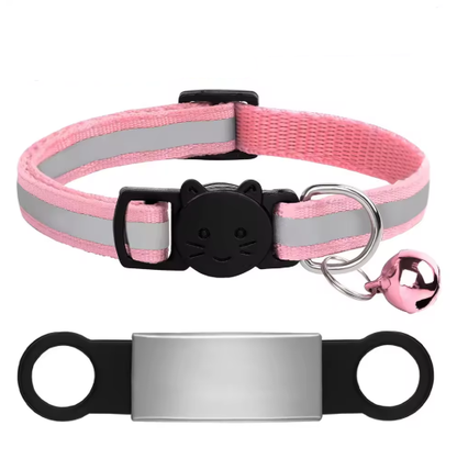 Personalized Reflective Cat/Puppy Collar with Engraved ID Nameplate & Bell
