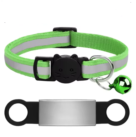 Personalized Glow in the Dark Cat Collar with Engraved ID, Bell & Moon Charm