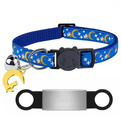Personalized Glow in the Dark Cat Collar with Engraved ID, Bell & Moon Charm
