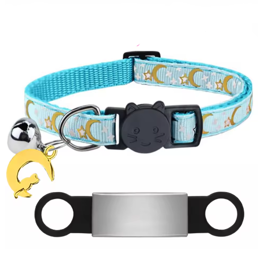 Personalized Glow in the Dark Cat Collar with Engraved ID, Bell & Moon Charm