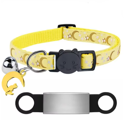 Personalized Glow in the Dark Cat Collar with Engraved ID, Bell & Moon Charm