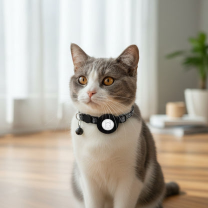 AirTag Cat Collar with Integrated Holder - Breakaway Safety Design with Bell