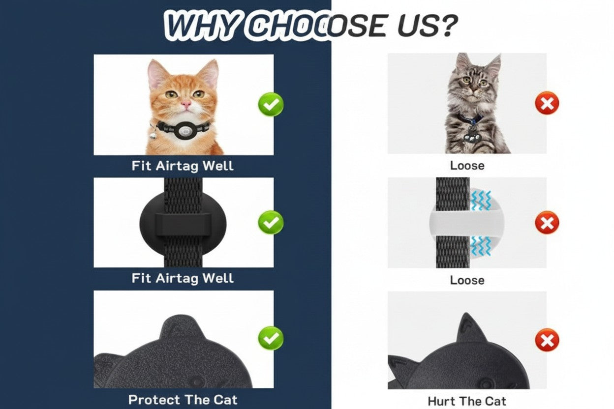 AirTag Cat Collar with Integrated Holder - Breakaway Safety Design with Bell