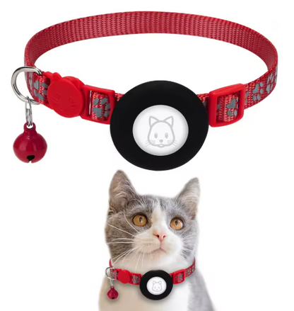 AirTag Cat Collar with Integrated Holder - Breakaway Safety Design with Bell