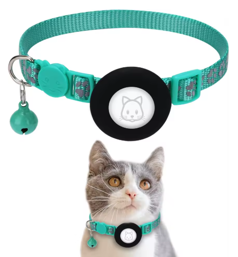 AirTag Cat Collar with Integrated Holder - Breakaway Safety Design with Bell