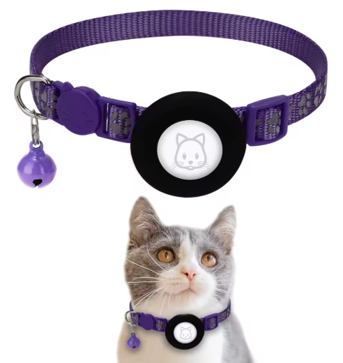 AirTag Cat Collar with Integrated Holder - Breakaway Safety Design with Bell