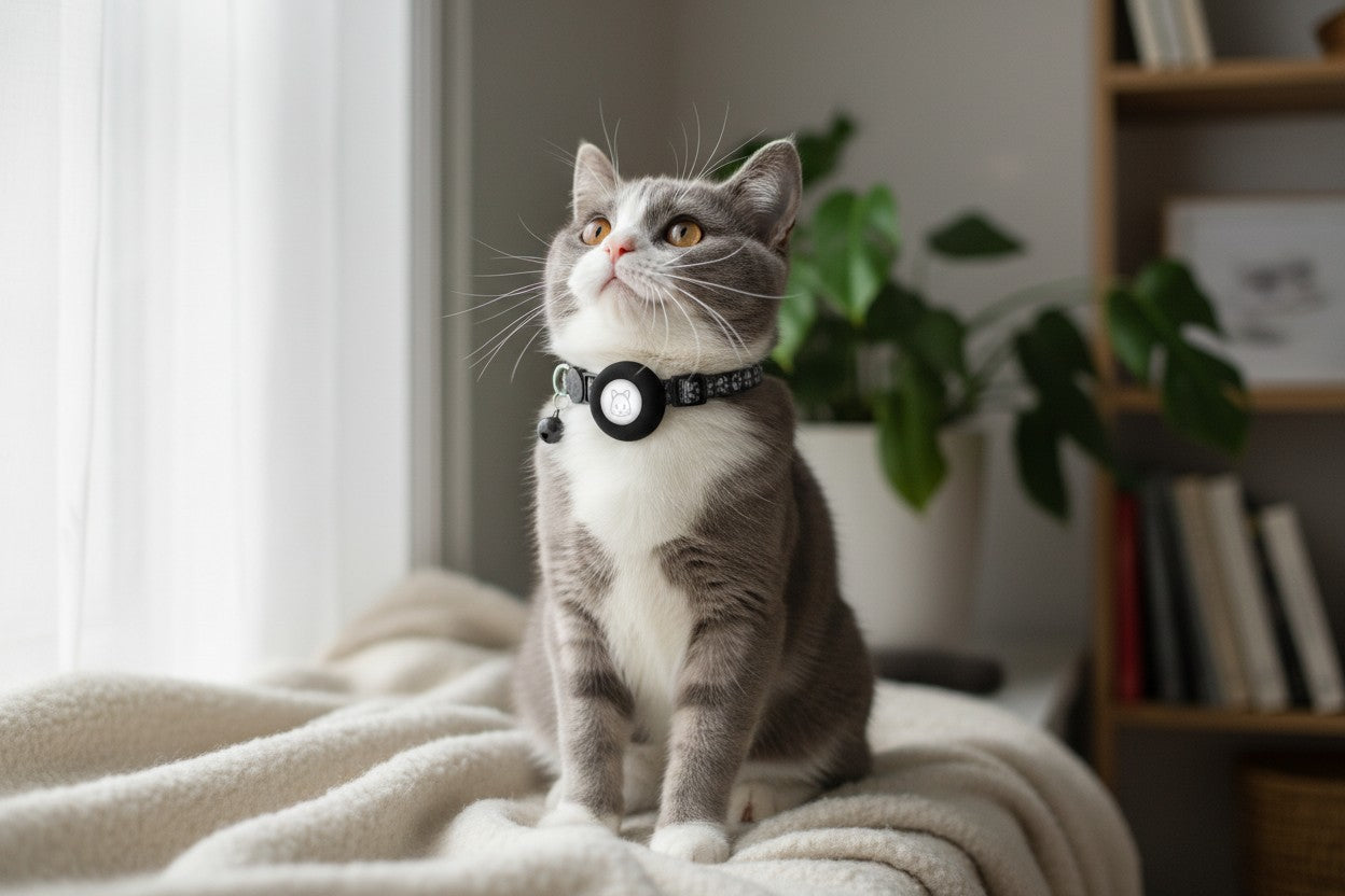 AirTag Cat Collar with Integrated Holder - Breakaway Safety Design with Bell