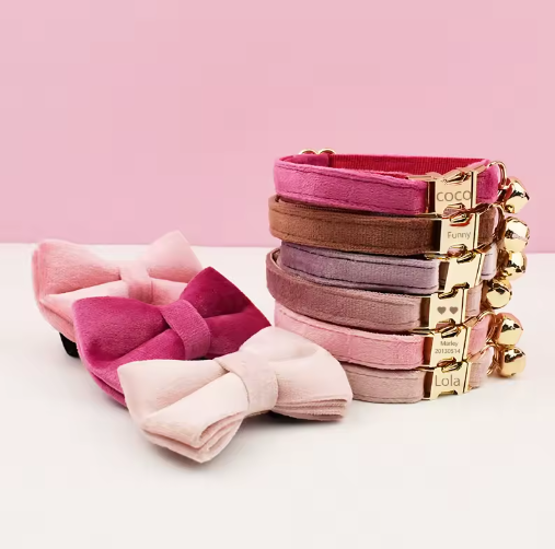 Stylish Adjustable Cat Collar with Bowknot & Engraving - Safety Breakaway Design