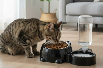 Automatic Water Dispenser with Food Bowl - Gravity-Fed System for Cats & Dogs