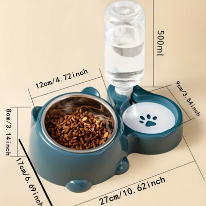 Automatic Water Dispenser with Food Bowl - Gravity-Fed System for Cats & Dogs