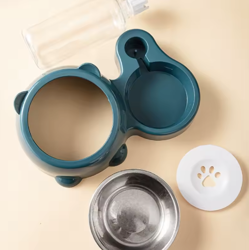 Automatic Water Dispenser with Food Bowl - Gravity-Fed System for Cats & Dogs
