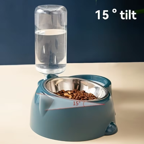 Automatic Water Dispenser with Food Bowl - Gravity-Fed System for Cats & Dogs