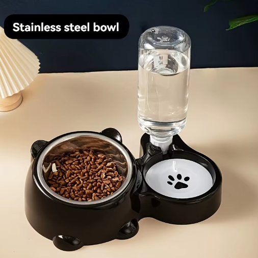 Automatic Water Dispenser with Food Bowl - Gravity-Fed System for Cats & Dogs