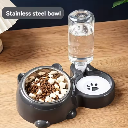 Automatic Water Dispenser with Food Bowl - Gravity-Fed System for Cats & Dogs