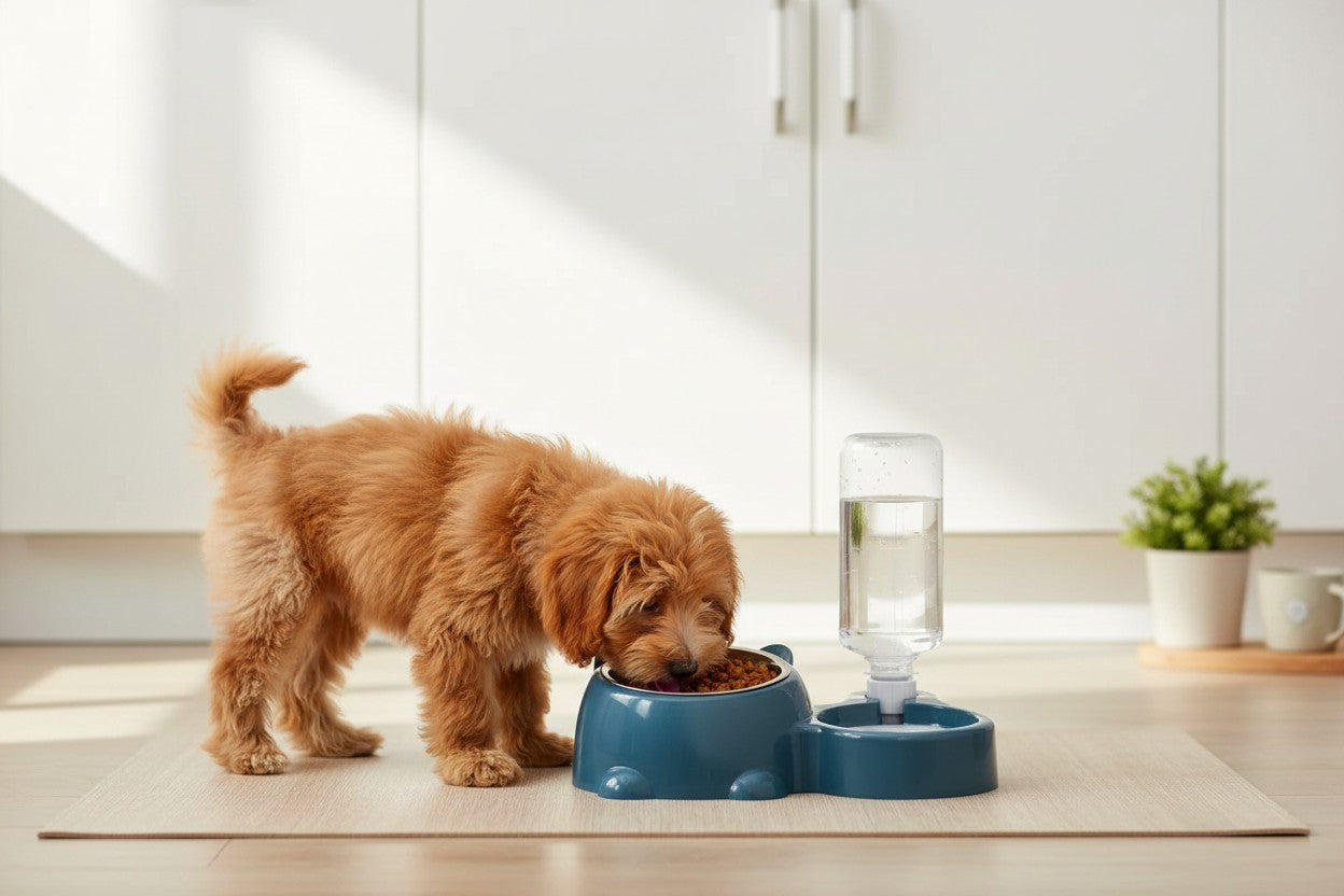 Automatic Water Dispenser with Food Bowl - Gravity-Fed System for Cats & Dogs
