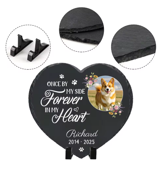 Personalized Pet Memorial Stone with Photo - Rainbow Bridge Garden Marker