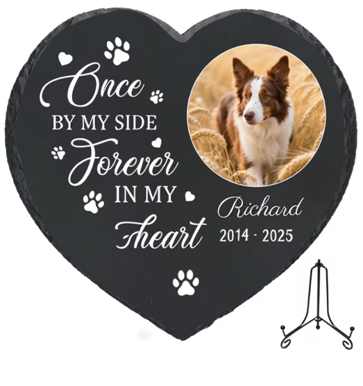 Personalized Pet Memorial Stone with Photo - Rainbow Bridge Garden Marker