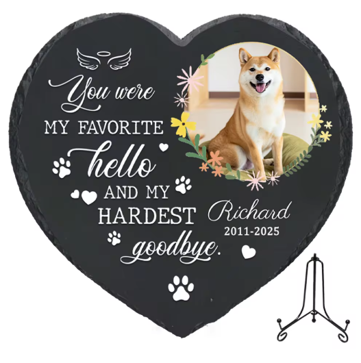Personalized Pet Memorial Stone with Photo - Rainbow Bridge Garden Marker
