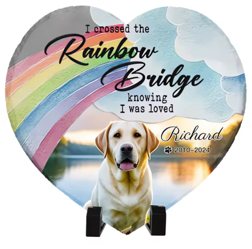 Personalized Pet Memorial Stone with Photo - Rainbow Bridge Garden Marker