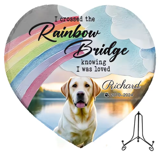 Personalized Pet Memorial Stone with Photo - Rainbow Bridge Garden Marker