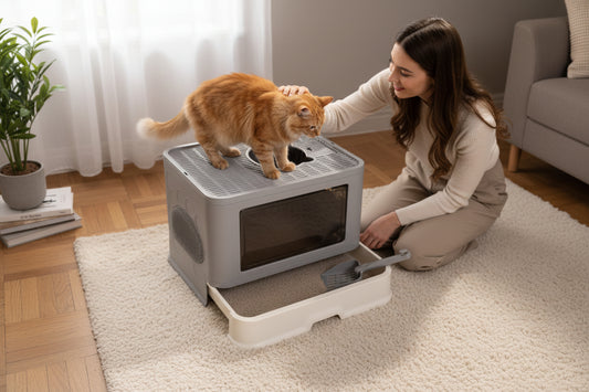 Large Top Entry Cat Litter Box - Enclosed Hooded With Drawer & Scoop
