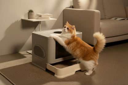Large Top Entry Cat Litter Box - Enclosed Hooded With Drawer & Scoop