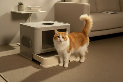 Large Top Entry Cat Litter Box - Enclosed Hooded With Drawer & Scoop