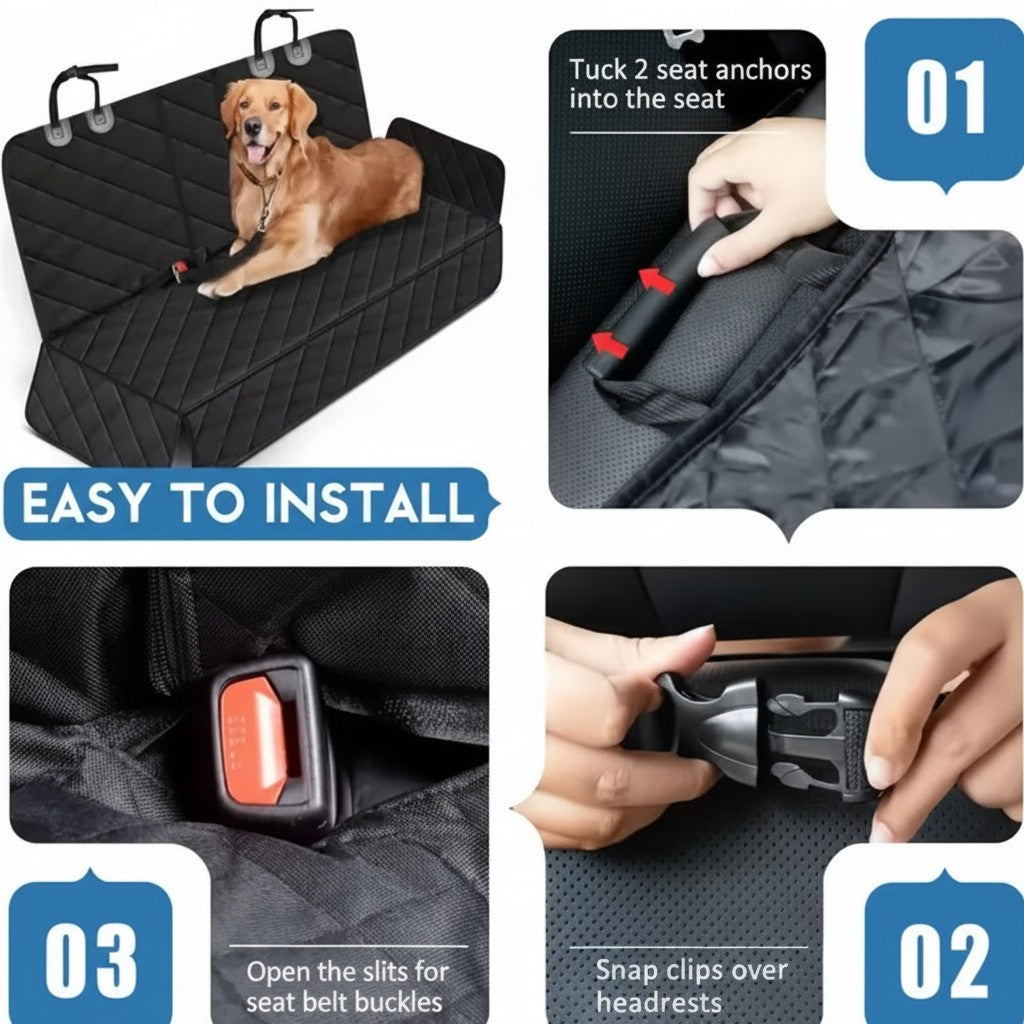 Waterproof Dog Car Seat Cover - Hammock Style Protector for Rear Seats