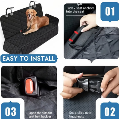Waterproof Dog Car Seat Cover - Hammock Style Protector for Rear Seats