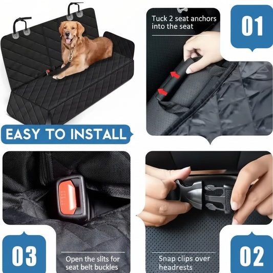 Waterproof Dog Car Seat Cover - Hammock Style Protector for Rear Seats
