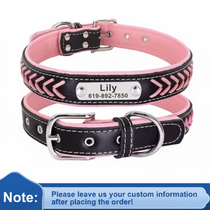 Personalized Engraved Leather Dog Collar with ID Nameplate, Gift for Dog Mom/Dad
