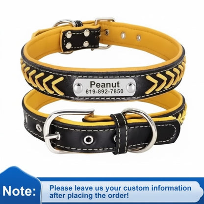 Personalized Engraved Leather Dog Collar with ID Nameplate, Gift for Dog Mom/Dad