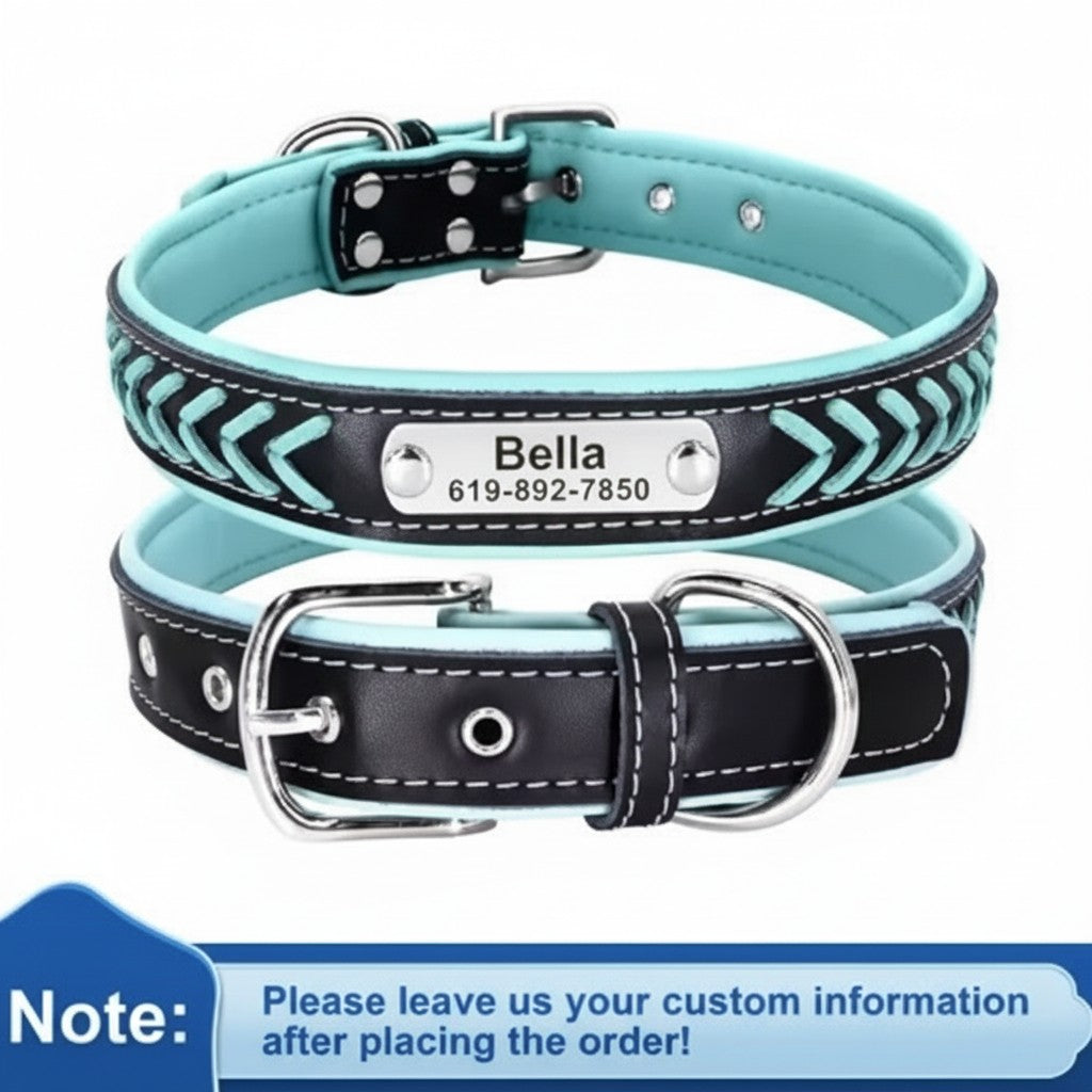 Personalized Engraved Leather Dog Collar with ID Nameplate, Gift for Dog Mom/Dad