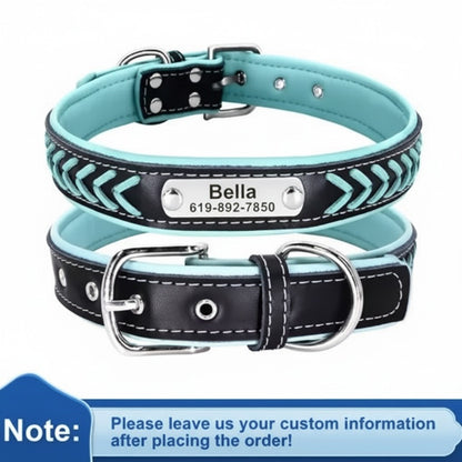 Personalized Engraved Leather Dog Collar with ID Nameplate, Gift for Dog Mom/Dad