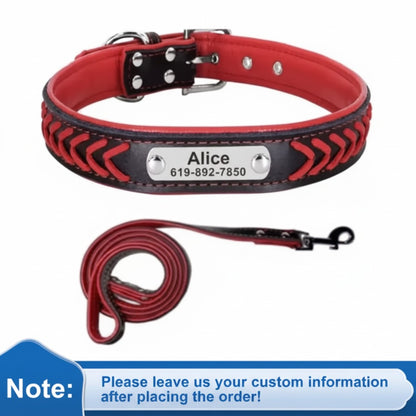 Personalized Engraved Leather Dog Collar with ID Nameplate, Gift for Dog Mom/Dad