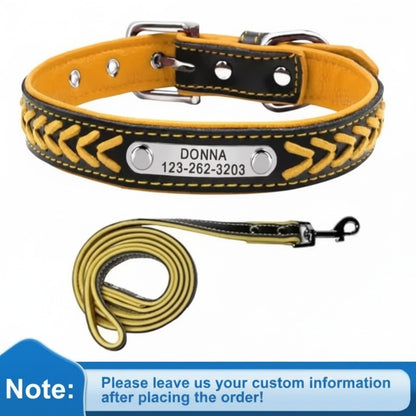 Personalized Engraved Leather Dog Collar with ID Nameplate, Gift for Dog Mom/Dad