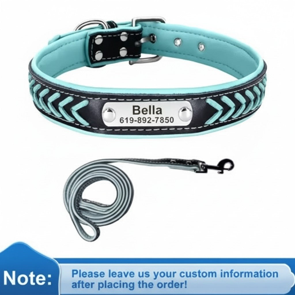 Personalized Engraved Leather Dog Collar with ID Nameplate, Gift for Dog Mom/Dad