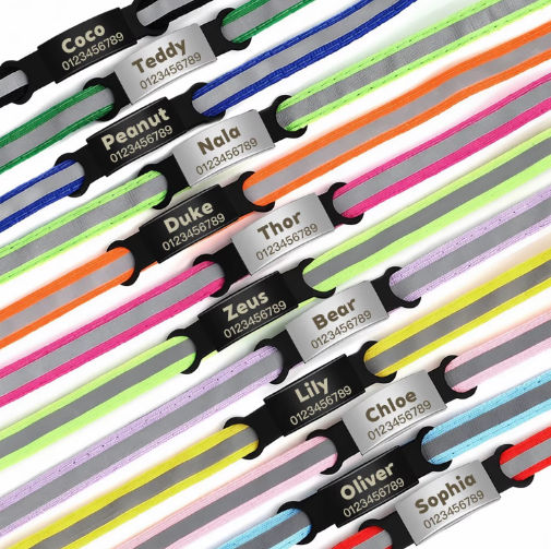 Personalized Reflective Cat/Puppy Collar with Engraved ID Nameplate & Bell