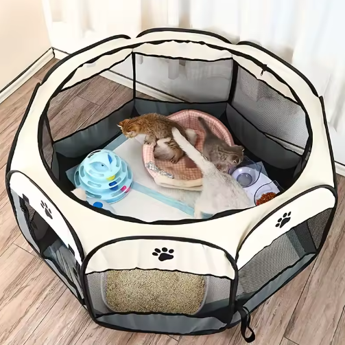 Foldable Pet Playpen - Portable Octagonal Design for Dogs & Cats